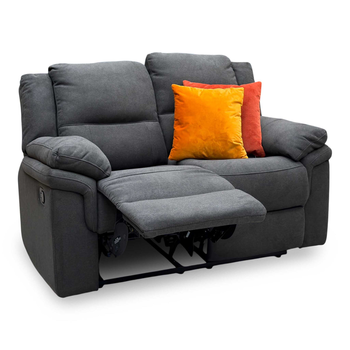 Albion Charcoal Grey Chenille Fabric 2 Seater High Back Manual Recliner Sofa