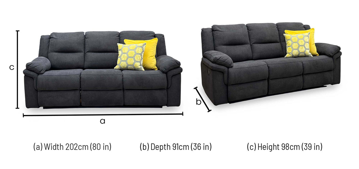 Albion Charcoal Grey Chenille Fabric 3 Seater High Back Manual Recliner Sofa – view 12