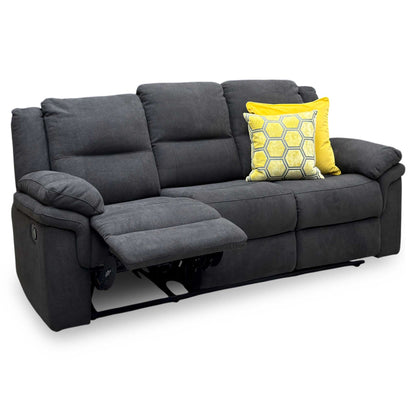 Albion Charcoal Grey Chenille Fabric 3 Seater High Back Manual Recliner Sofa