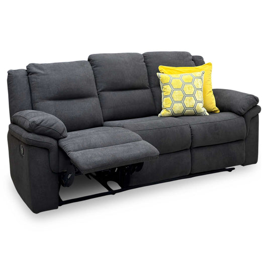 Albion Charcoal Grey Chenille Fabric 3 Seater High Back Manual Recliner Sofa