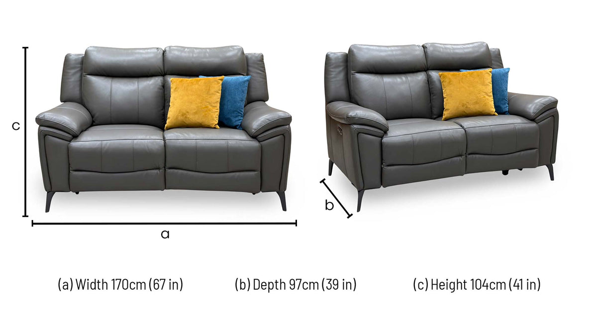 ‘Panache’ Storm Grey Cat-60_21 Leather 2 Seater Power Recliner Sofa with Power Headrests