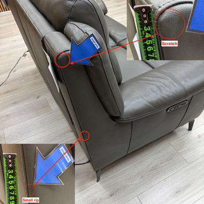 ‘Panache’ Storm Grey Cat-60_21 Leather 2 Seater Power Recliner Sofa with Power Headrests