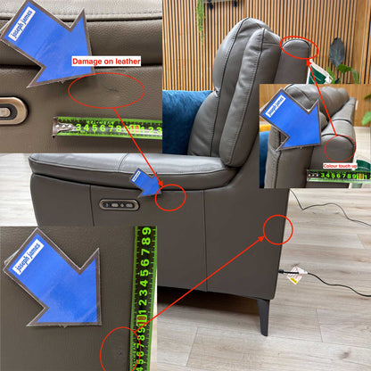 ‘Panache’ Storm Grey Cat-60_21 Leather 2 Seater Power Recliner Sofa with Power Headrests