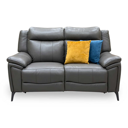 ‘Panache’ Storm Grey Cat-60_21 Leather 2 Seater Power Recliner Sofa with Power Headrests