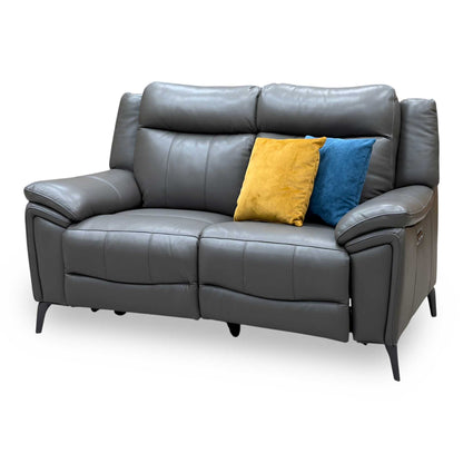 ‘Panache’ Storm Grey Cat-60_21 Leather 2 Seater Power Recliner Sofa with Power Headrests