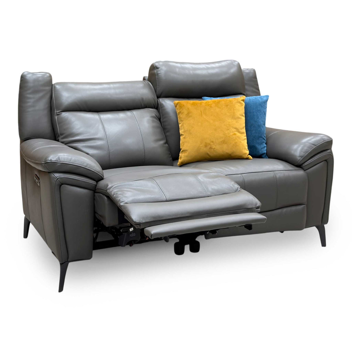 ‘Panache’ Storm Grey Cat-60_21 Leather 2 Seater Power Recliner Sofa with Power Headrests