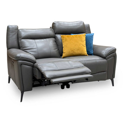 ‘Panache’ Storm Grey Cat-60_21 Leather 2 Seater Power Recliner Sofa with Power Headrests