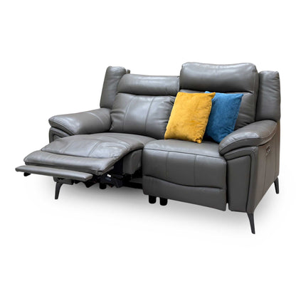 ‘Panache’ Storm Grey Cat-60_21 Leather 2 Seater Power Recliner Sofa with Power Headrests