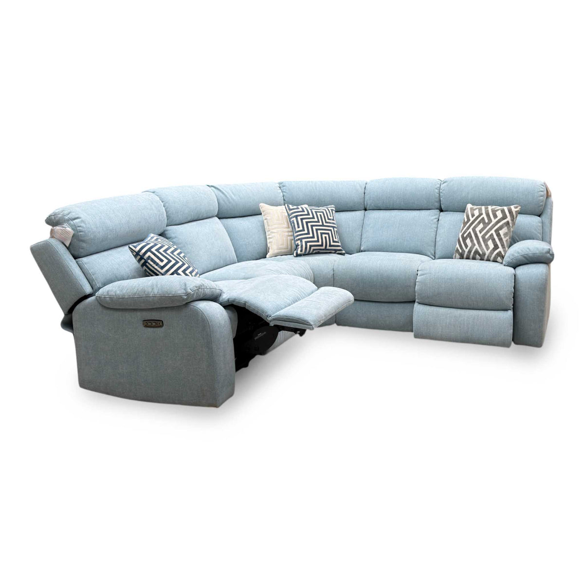 Moreno Fab-Meo-R17 Baby Blue Fabric Large Power Recliner Corner Sofa with Power Headrests