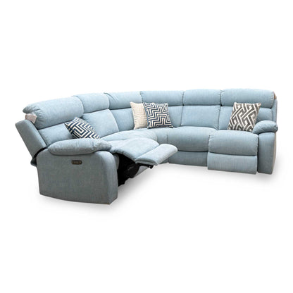 Moreno Fab-Meo-R17 Baby Blue Fabric Large Power Recliner Corner Sofa with Power Headrests