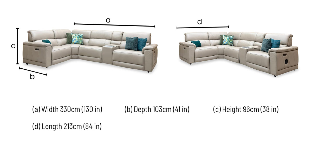 Genius Oslo Oyster Cat-40_08 Leather Power Recliner Media Console Large Corner Sofa with Power Headrests, Power Lumbar – view 13