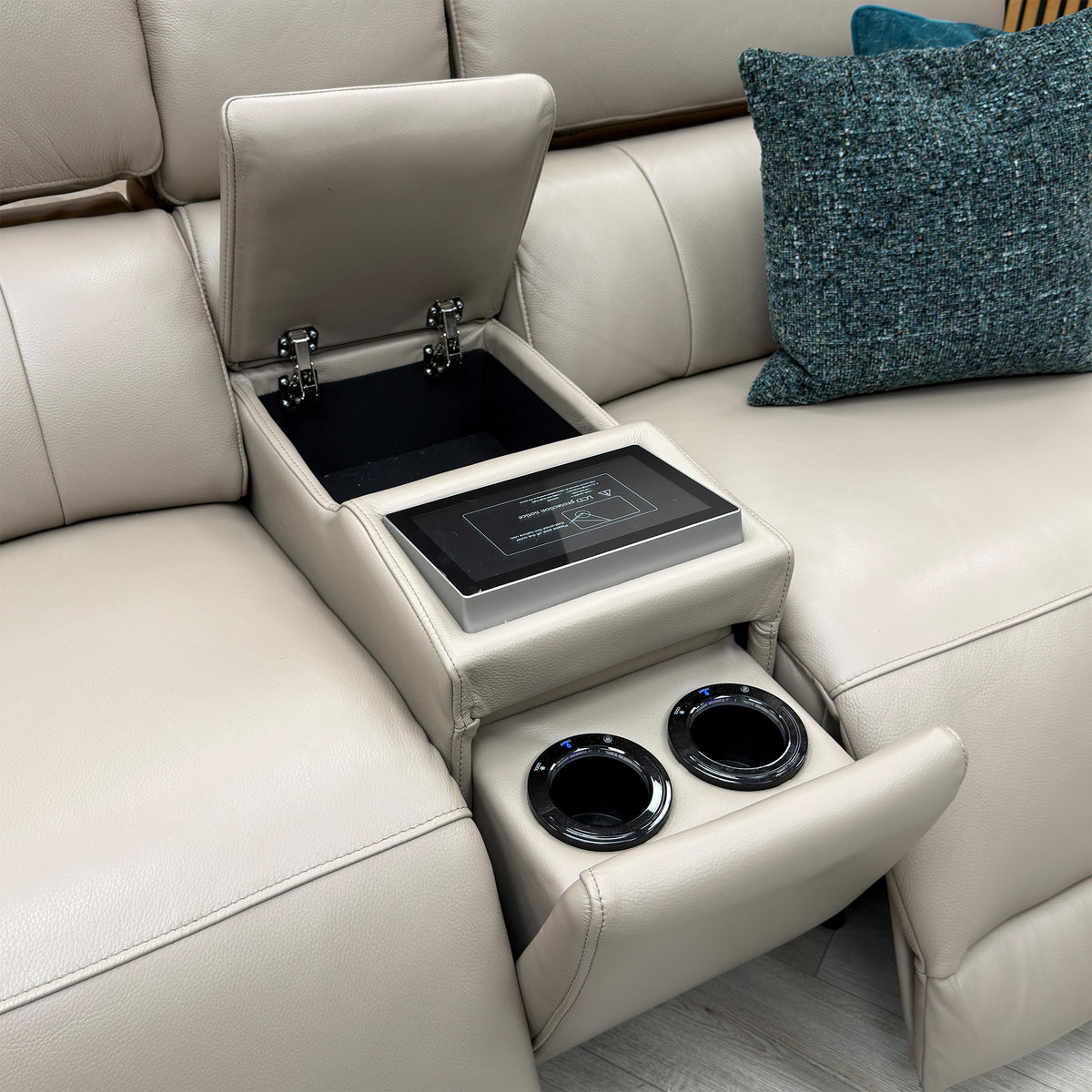 Genius Oslo Oyster Cat-40_08 Leather Power Recliner Media Console Large Corner Sofa with Power Headrests, Power Lumbar – view 12