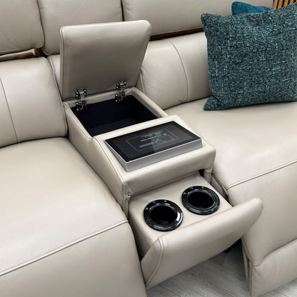 Genius Oslo Oyster Cat-40_08 Leather Power Recliner Media Console Large Corner Sofa with Power Headrests, Power Lumbar – view 12