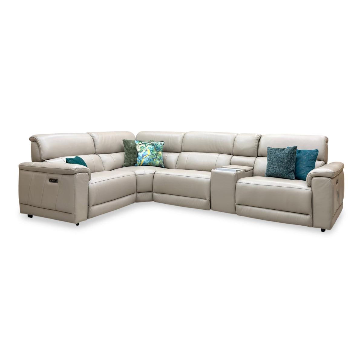 Genius Oslo Oyster Cat-40_08 Leather Power Recliner Media Console Large Corner Sofa with Power Headrests, Power Lumbar – view 6