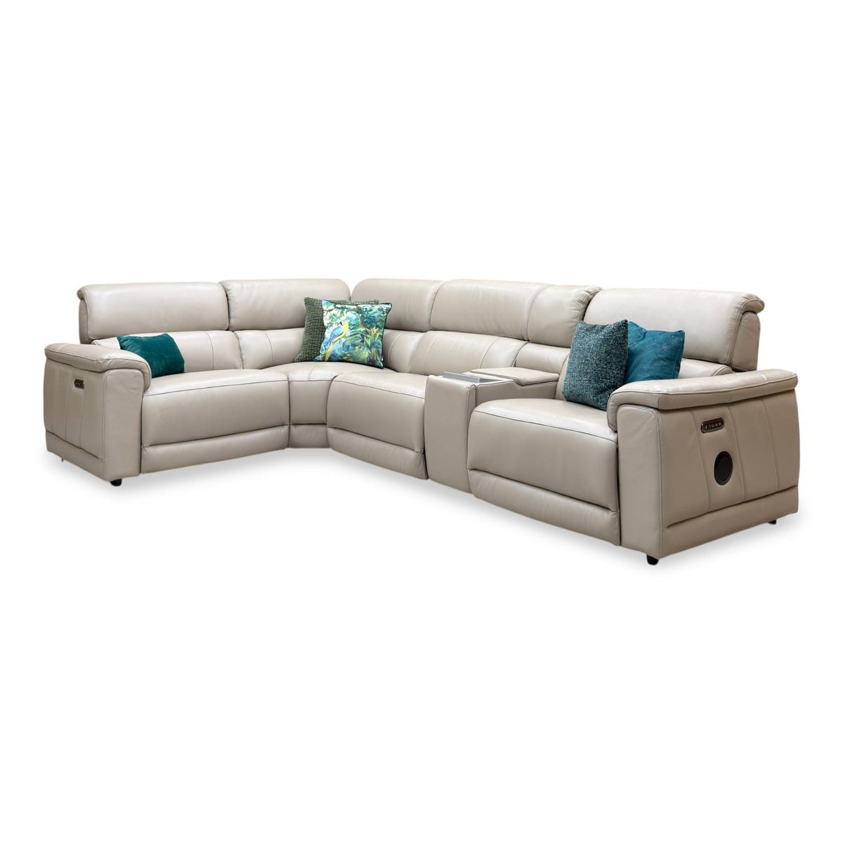 Genius Oslo Oyster Cat-40_08 Leather Power Recliner Media Console Large Corner Sofa with Power Headrests, Power Lumbar – view 5