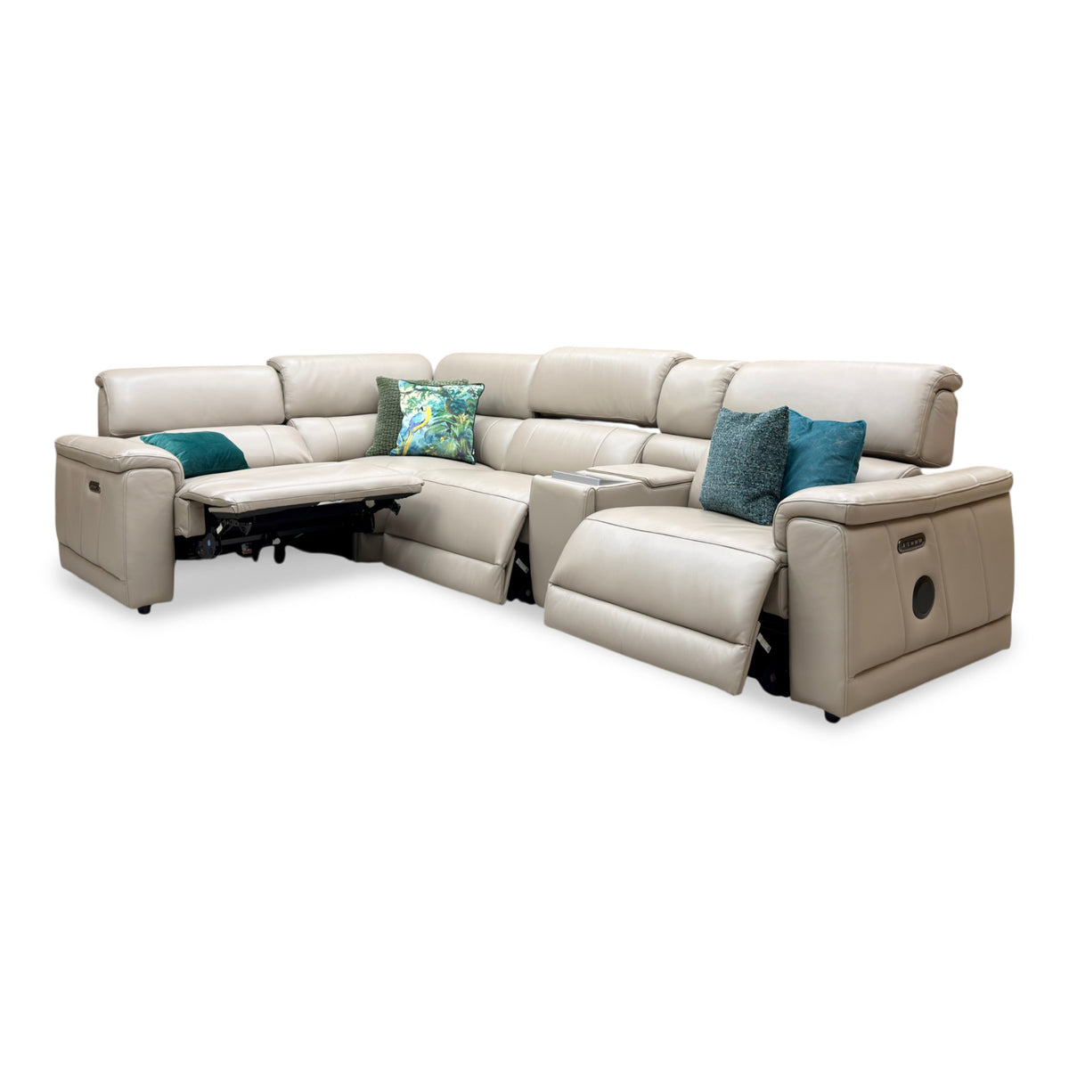 Genius Oslo Oyster Cat-40_08 Leather Power Recliner Media Console Large Corner Sofa with Power Headrests, Power Lumbar – view 7