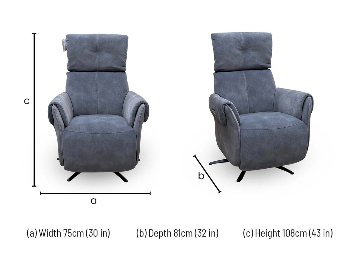 ‘Empoli’ Dexter Shadow Grey Velvet Fabric Power Recliner Swivel Chair with Power Headrest