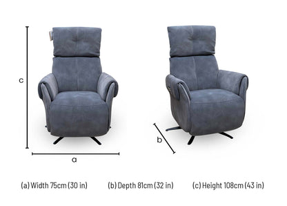 ‘Empoli’ Dexter Shadow Grey Velvet Fabric Power Recliner Swivel Chair with Power Headrest