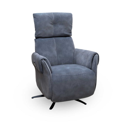 ‘Empoli’ Dexter Shadow Grey Velvet Fabric Power Recliner Swivel Chair with Power Headrest