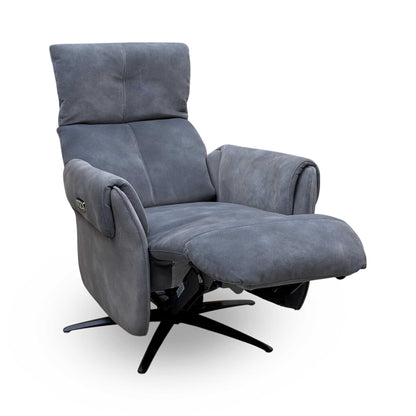 ‘Empoli’ Dexter Shadow Grey Velvet Fabric Power Recliner Swivel Chair with Power Headrest