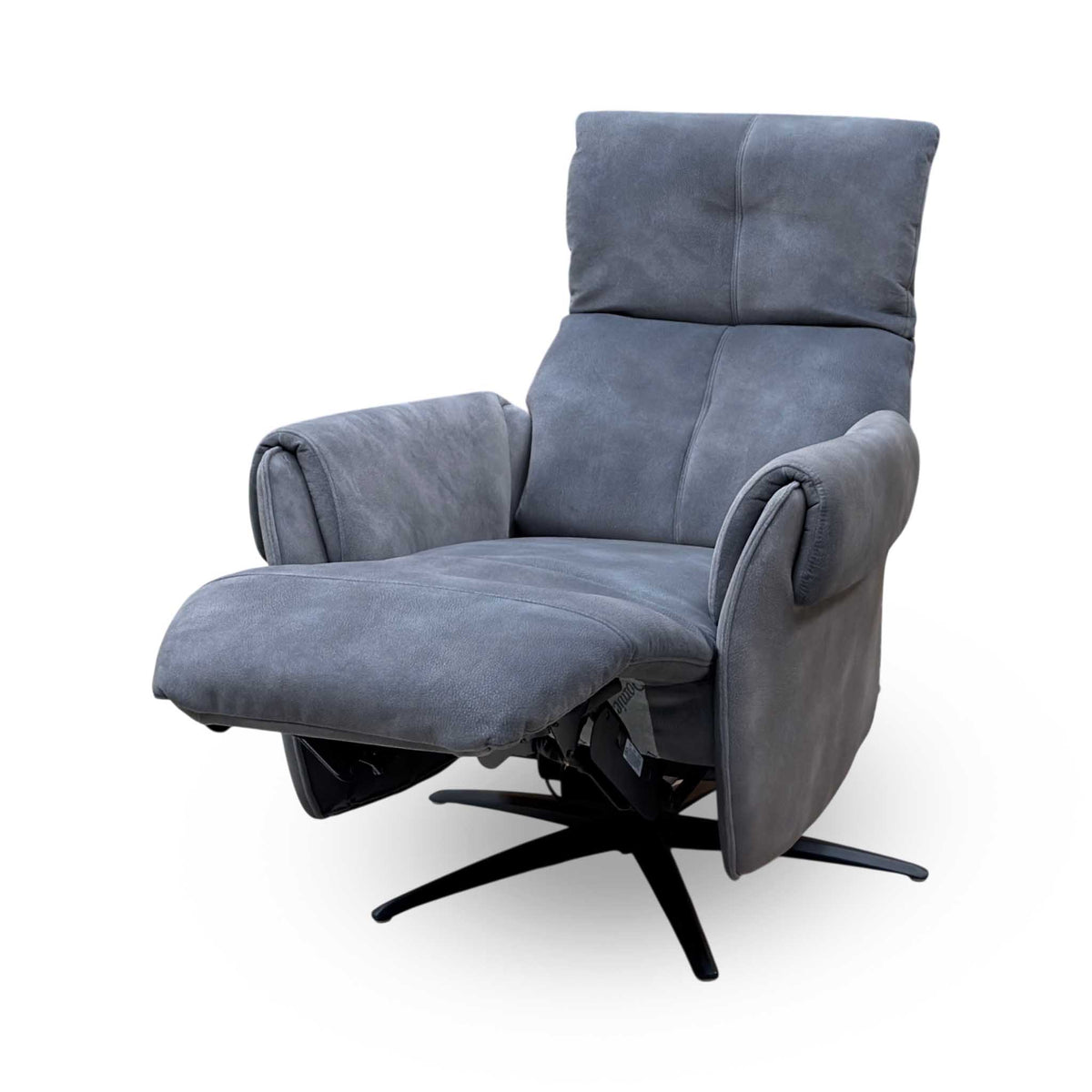 ‘Empoli’ Dexter Shadow Grey Velvet Fabric Power Recliner Swivel Chair with Power Headrest