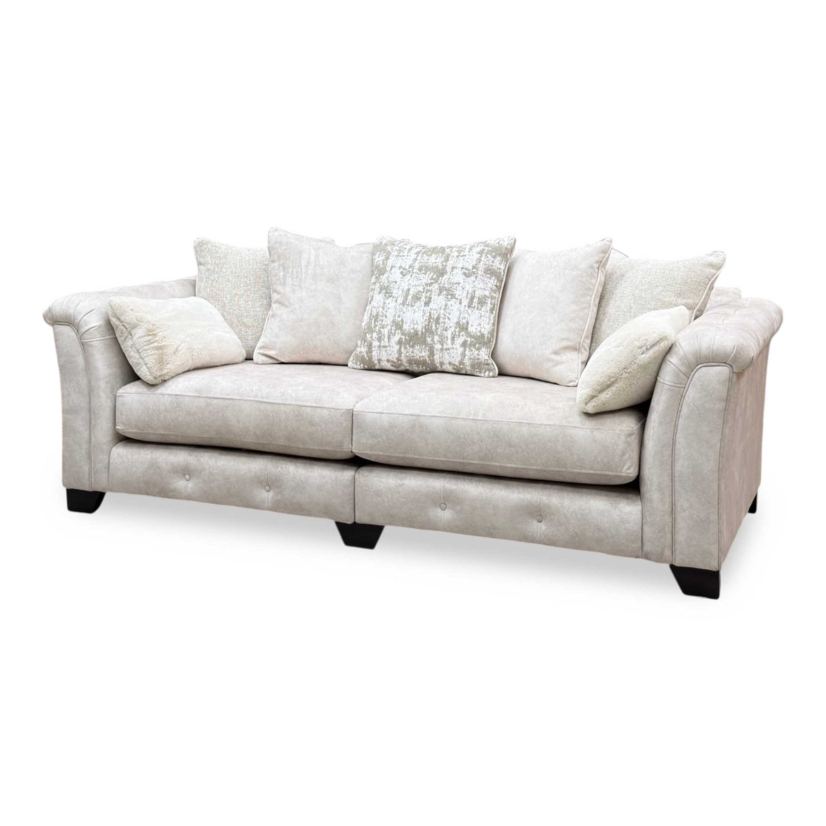'Aura’ Kenzo Cream Dw Ft Velvet Fabric 4 Seater Scatter Back Split Frame Sofa