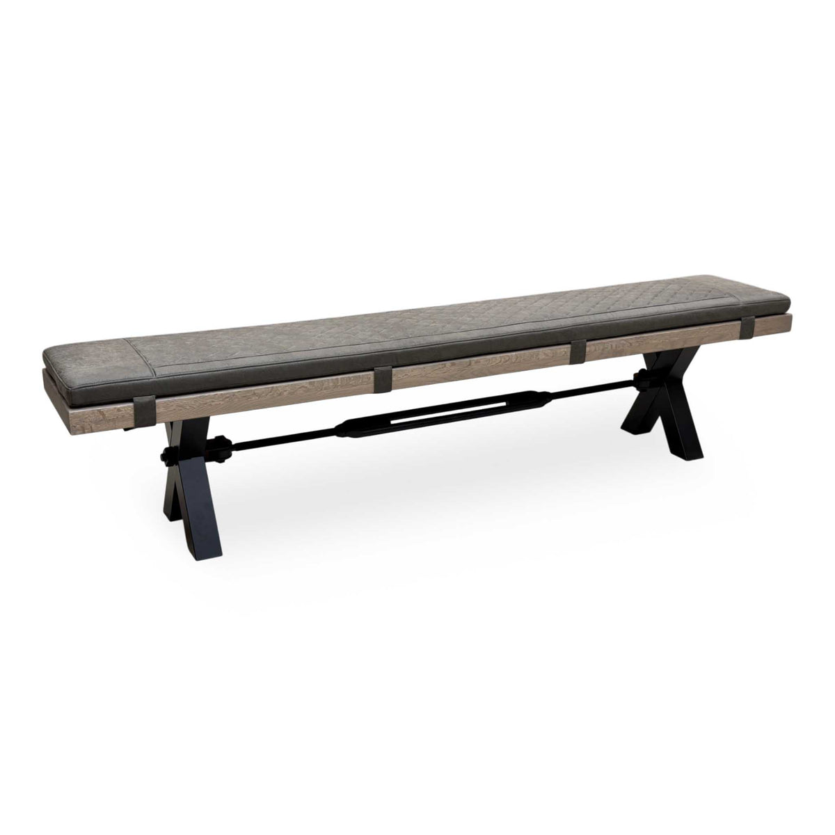Bodahl Njord 8 Vintage Grey Solid Oak 220cm Dining Bench with Metal X Shaped Legs + Steel Grey Bench Pad