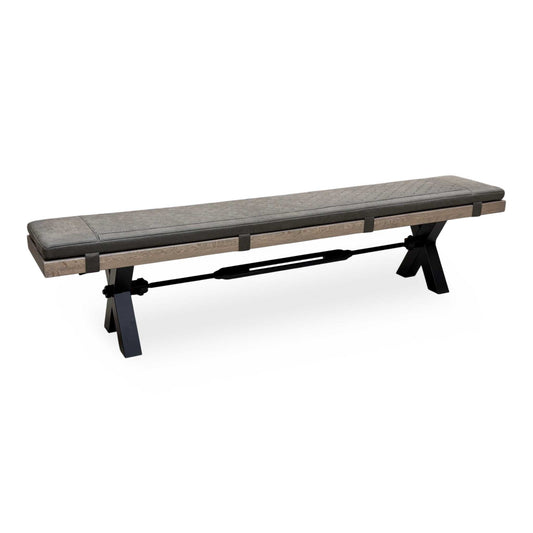 Bodahl Njord 8 Vintage Grey Solid Oak 220cm Dining Bench with Metal X Shaped Legs + Steel Grey Bench Pad