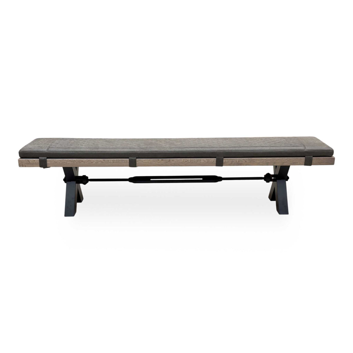 Bodahl Njord 8 Vintage Grey Solid Oak 220cm Dining Bench with Metal X Shaped Legs + Steel Grey Bench Pad – view 4