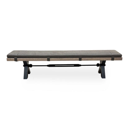 Bodahl Njord 8 Vintage Grey Solid Oak 220cm Dining Bench with Metal X Shaped Legs + Steel Grey Bench Pad – view 4