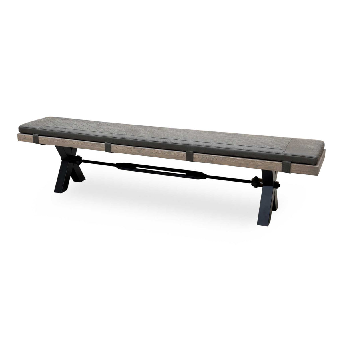 Bodahl Njord 8 Vintage Grey Solid Oak 220cm Dining Bench with Metal X Shaped Legs + Steel Grey Bench Pad – view 5