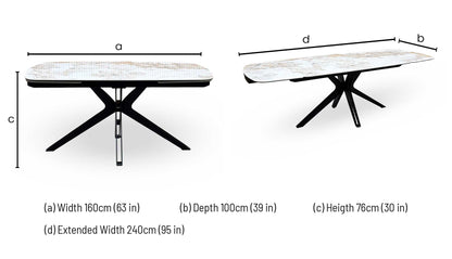 'Jose' Calcutta Marble 160cm Draw Leaf Extending Dining Table