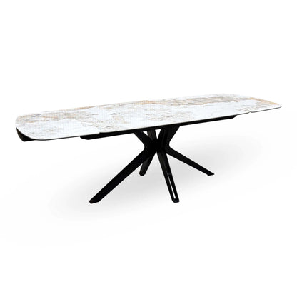 Jose Calcatta marble 160cm dining table extended to full length, angled from the left end