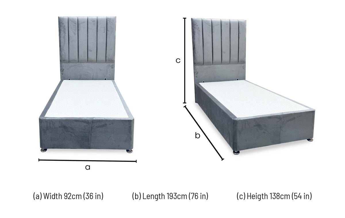 'Oscar' Grey Velvet Floor Standing Headboard with 2 Drawer Divan Bed Base - Single