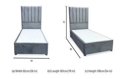 'Oscar' Grey Velvet Floor Standing Headboard with 2 Drawer Divan Bed Base - Single