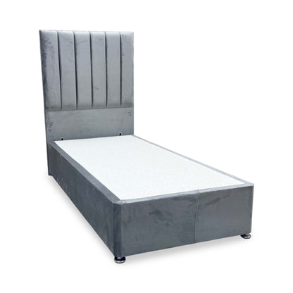 'Oscar' Grey Velvet Floor Standing Headboard with 2 Drawer Divan Bed Base - Single