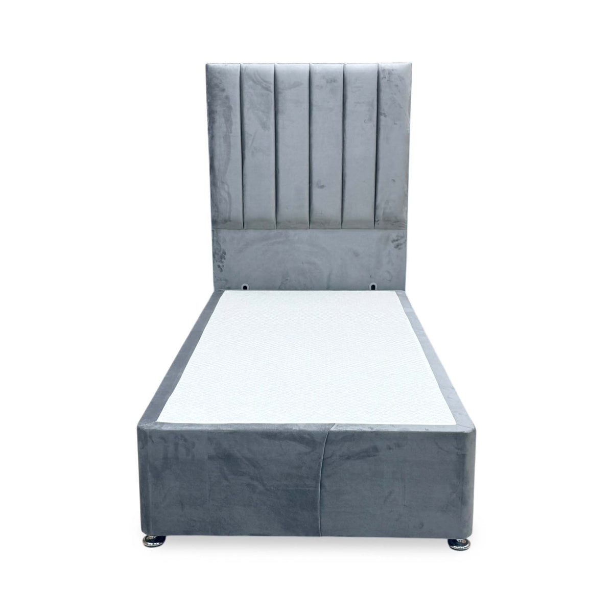 'Oscar' Grey Velvet Floor Standing Headboard with 2 Drawer Divan Bed Base - Single