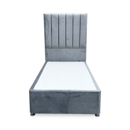 'Oscar' Grey Velvet Floor Standing Headboard with 2 Drawer Divan Bed Base - Single