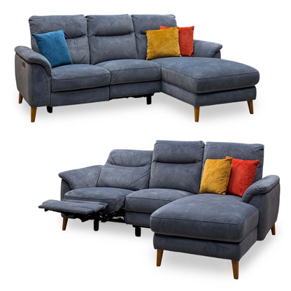 'Morgan' Dexter Shadow Grey Velvet Fabric Right Hand Facing 3 Seater Power Recliner Sofa with Chaise End