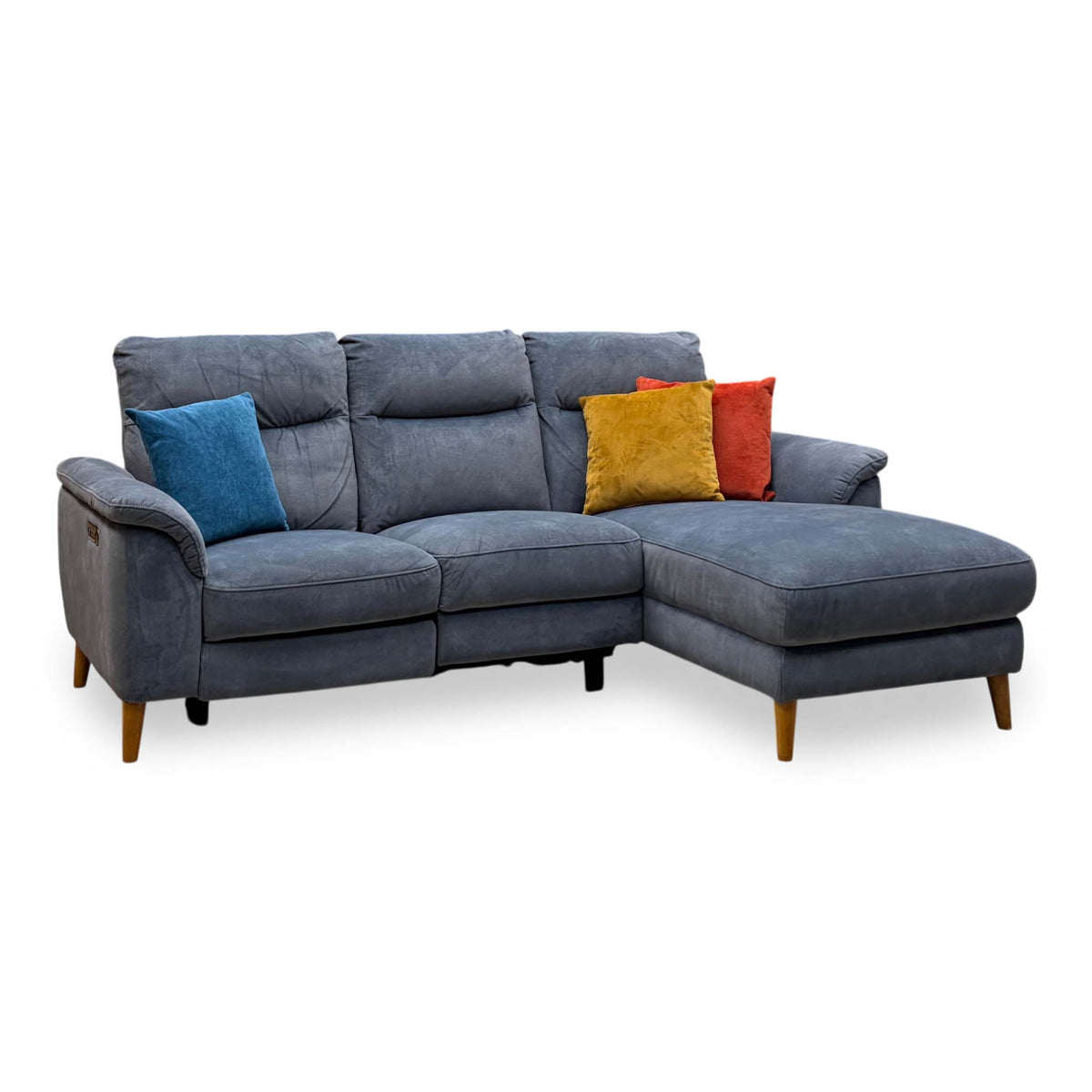 'Morgan' Dexter Shadow Grey Velvet Fabric Right Hand Facing 3 Seater Power Recliner Sofa with Chaise End