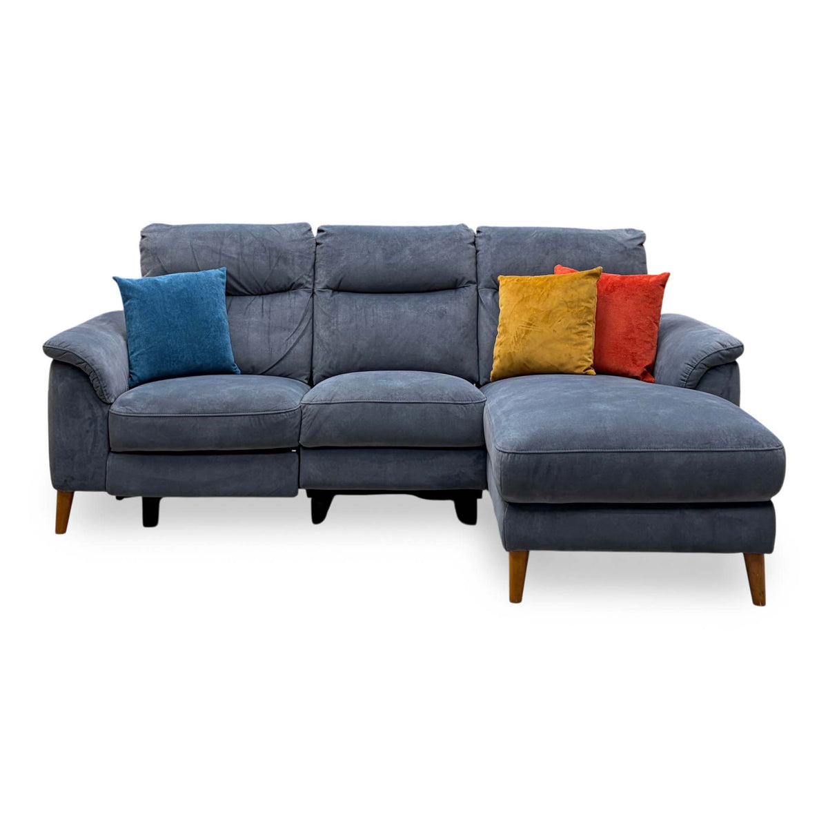 'Morgan' Dexter Shadow Grey Velvet Fabric Right Hand Facing 3 Seater Power Recliner Sofa with Chaise End