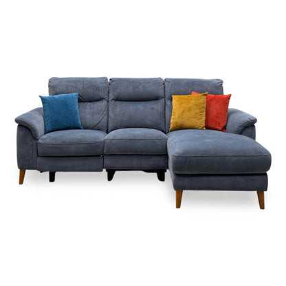 'Morgan' Dexter Shadow Grey Velvet Fabric Right Hand Facing 3 Seater Power Recliner Sofa with Chaise End