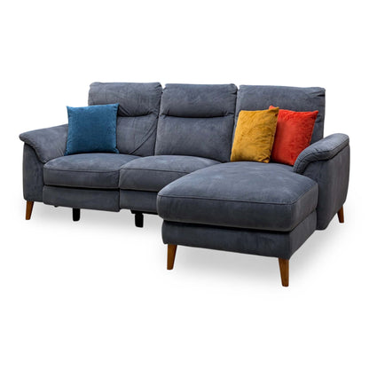 'Morgan' Dexter Shadow Grey Velvet Fabric Right Hand Facing 3 Seater Power Recliner Sofa with Chaise End