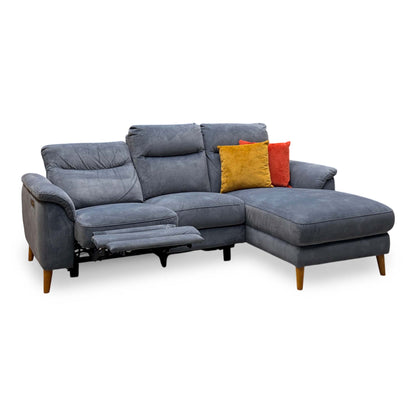 'Morgan' Dexter Shadow Grey Velvet Fabric Right Hand Facing 3 Seater Power Recliner Sofa with Chaise End