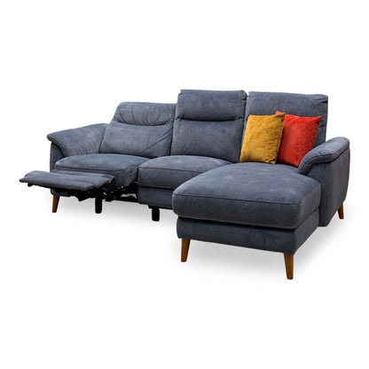 'Morgan' Dexter Shadow Grey Velvet Fabric Right Hand Facing 3 Seater Power Recliner Sofa with Chaise End