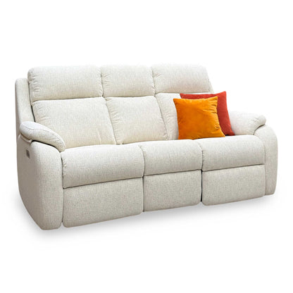 G Plan ‘Kingsbury’ C931 Rush Cream Woven Fabric 3 Seater Power Recliner Sofa with Power Headrests and Power Lumbar