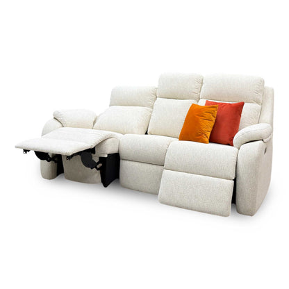 G Plan ‘Kingsbury’ C931 Rush Cream Woven Fabric 3 Seater Power Recliner Sofa with Power Headrests and Power Lumbar