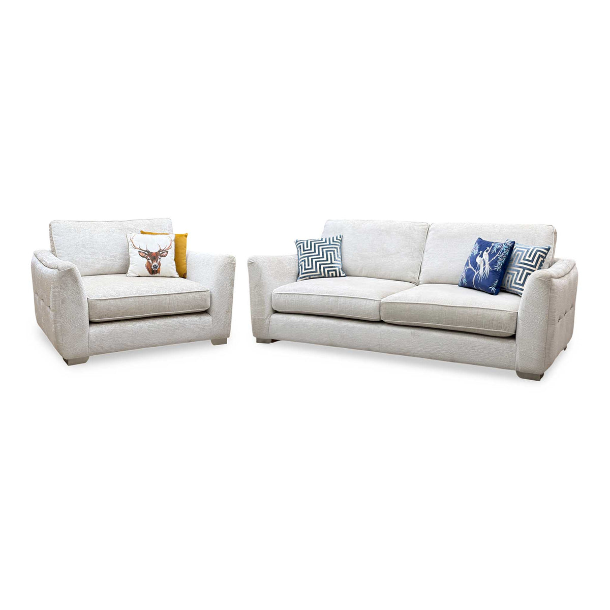 'Boujee' Lustro Dove Grey Ct 4 Seater Classic Back Sofa with Snuggler Chair Sofa Set