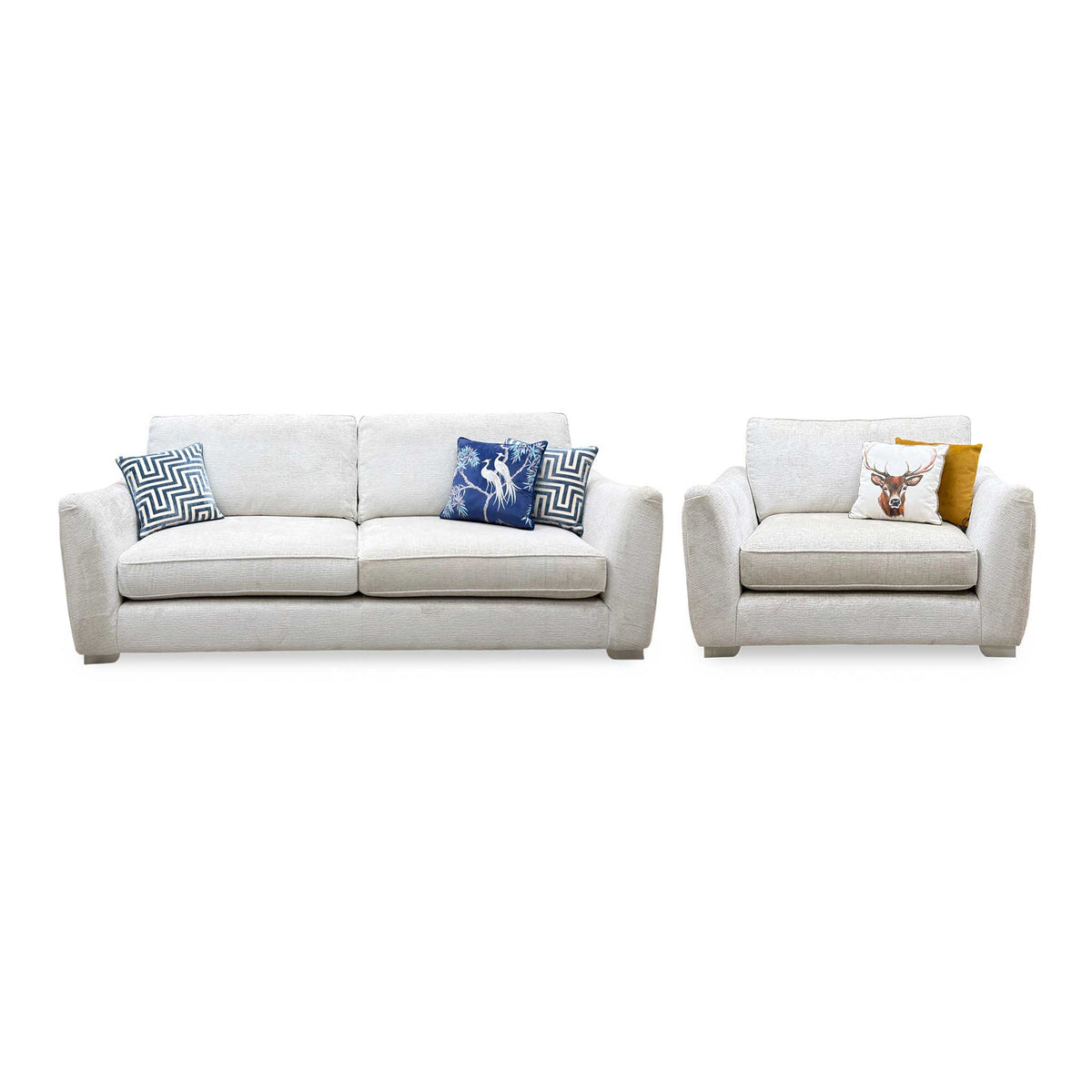 'Boujee' Lustro Dove Grey Ct 4 Seater Classic Back Sofa with Snuggler Chair Sofa Set