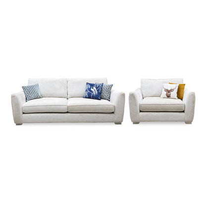 'Boujee' Lustro Dove Grey Ct 4 Seater Classic Back Sofa with Snuggler Chair Sofa Set